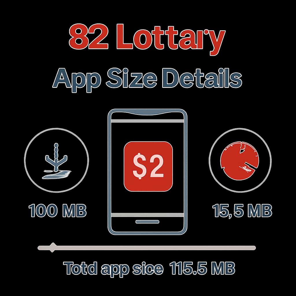 An educational diagram explaining 82 Lottery app size information.