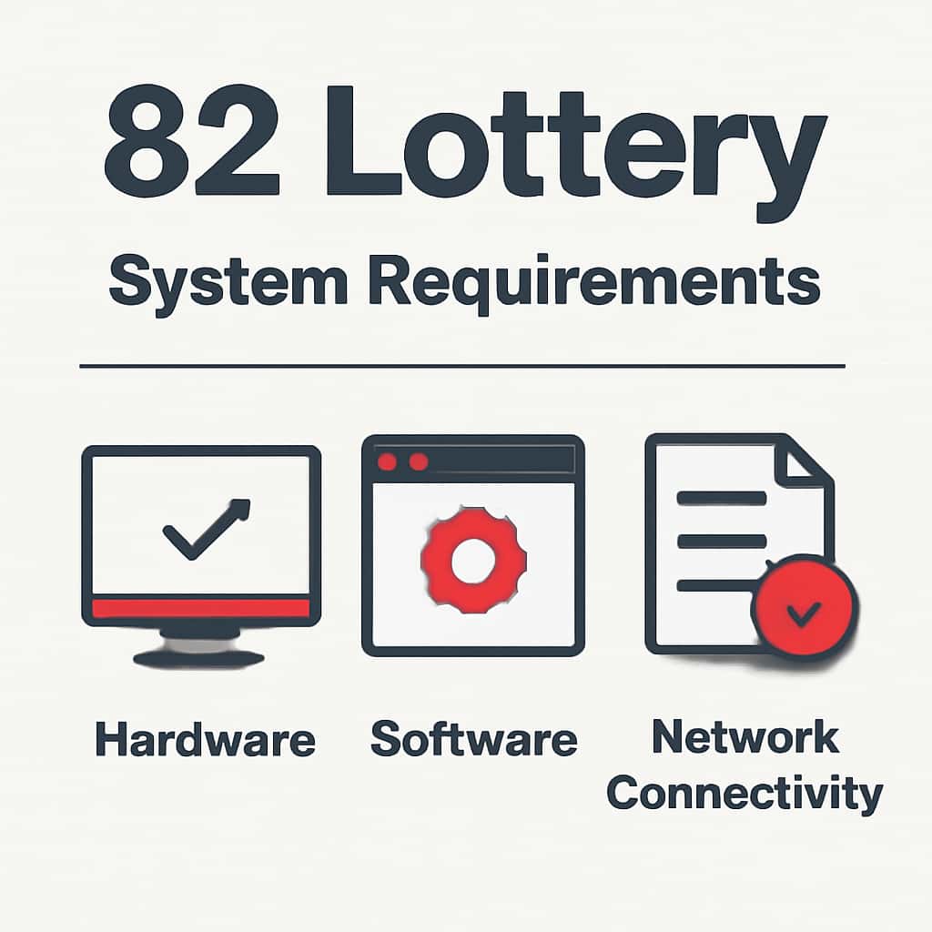 Illustration detailing system requirements for the 82 Lottery app.