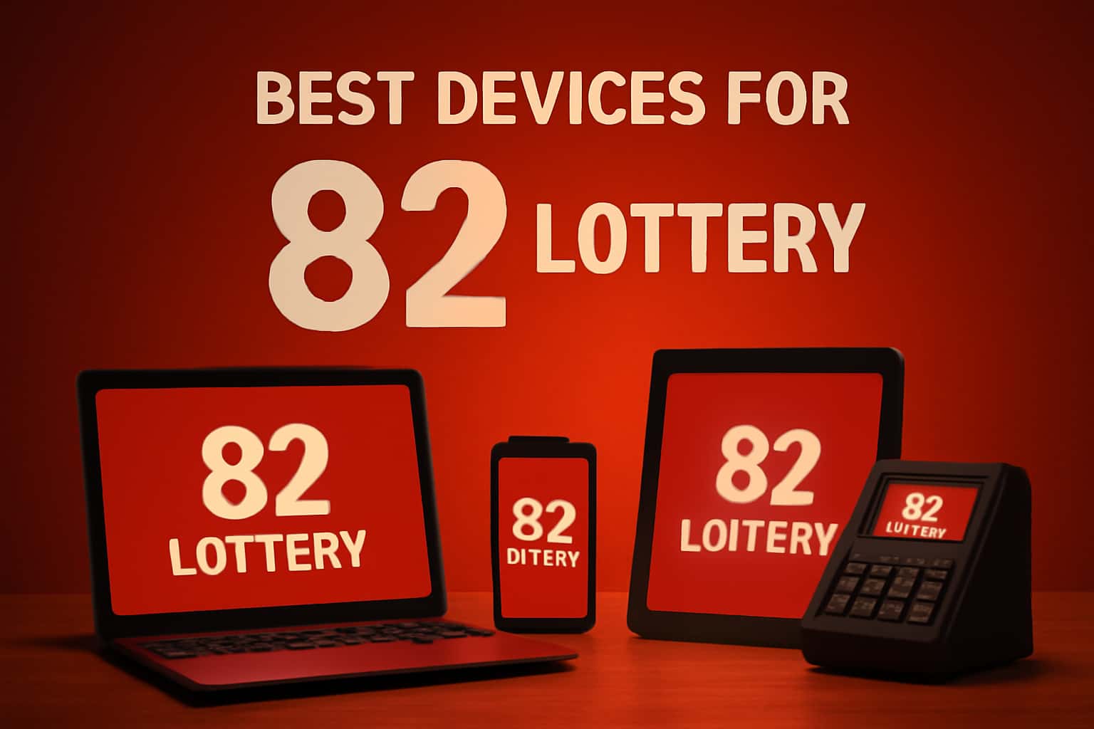 An informative scene showcasing compatible devices for the 82 Lottery app.