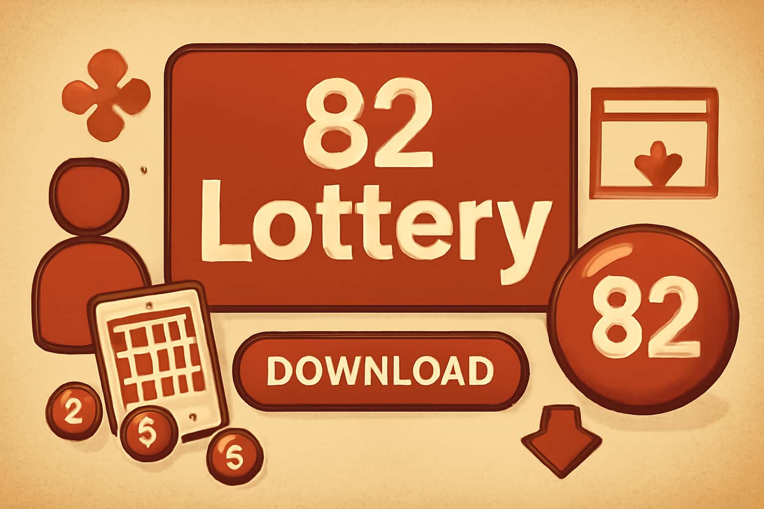 Informational scene depicting 82 Lottery Download with a focus on app features.