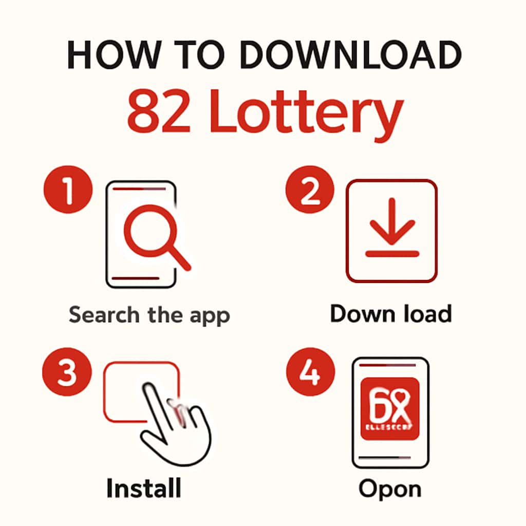 An instructional diagram for downloading the 82 Lottery app.