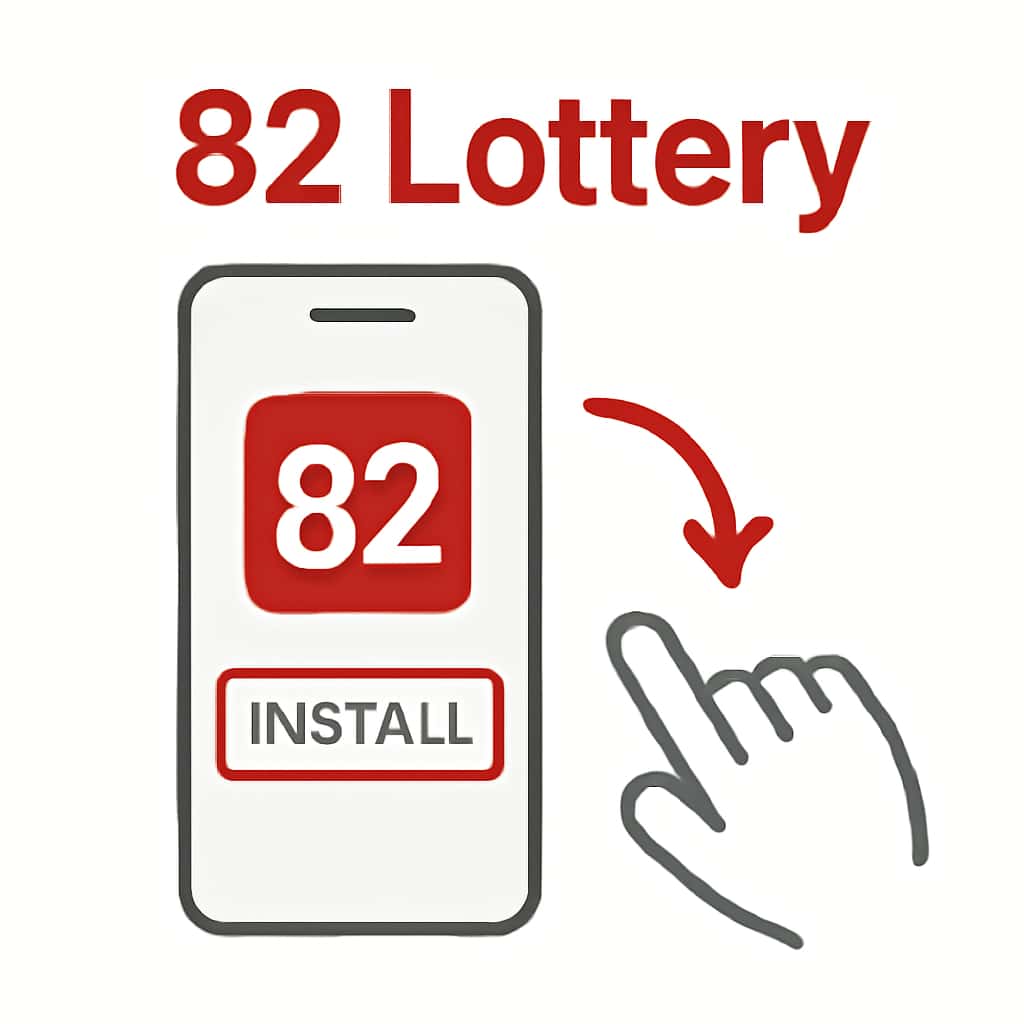 An educational diagram illustrating the installation steps for the 82 Lottery app.