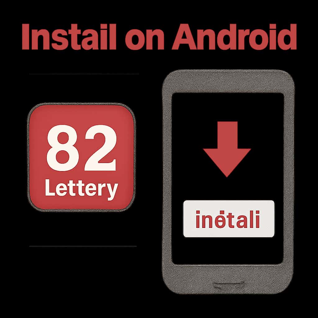 Illustration detailing the installation steps of 82 Lottery on Android.